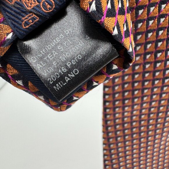 NWT Altea Silk Triangle Tie โ Bronze, Blue, White, Purple Modern Made in Italy - Picture 6 of 8